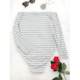 Off Shoulder Stripes Long Sleeve Bodysuit