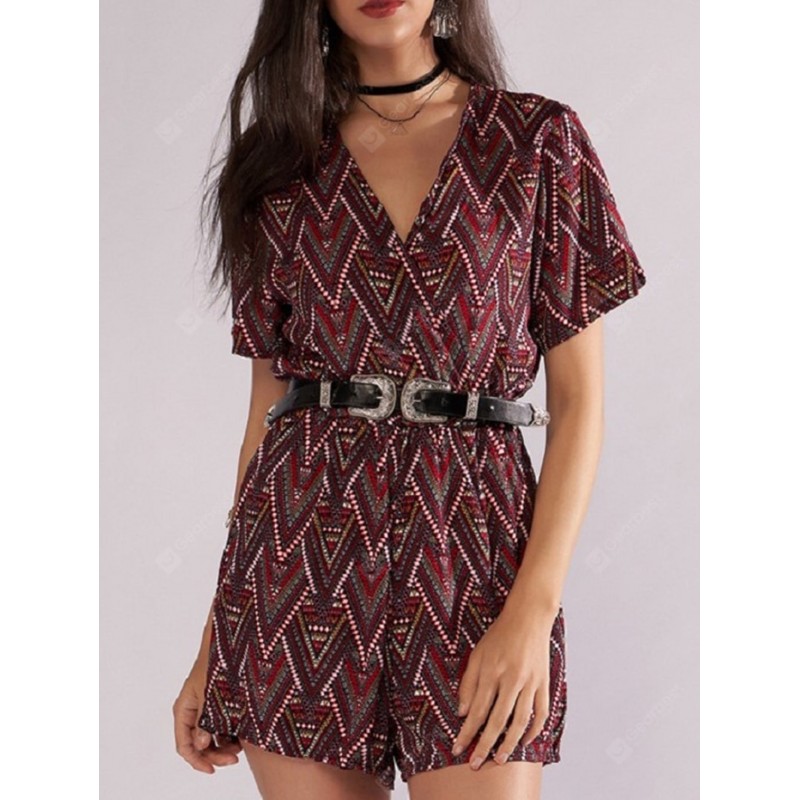 Women's Jumpsuit National Wind Print Short-sleeved