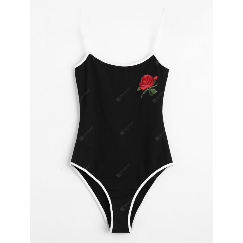 Rose Embroidered Patches Contrasting Bodysuit