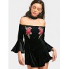 Velvet Bell Sleeve Embroidered Romper