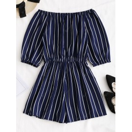 Tied Bowknot Off Shoulder Striped Romper