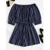 Tied Bowknot Off Shoulder Striped Romper