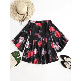 Off Shoulder Floral Bell Sleeve Romper