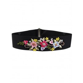 Vintage Rhinestone Floral Embellished Elastic Wide Waist Belt