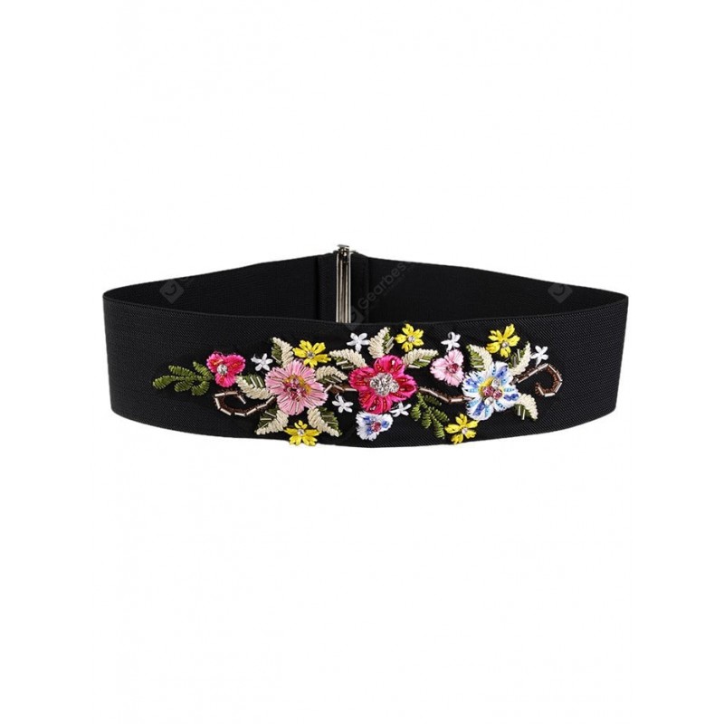 Vintage Rhinestone Floral Embellished Elastic Wide Waist Belt