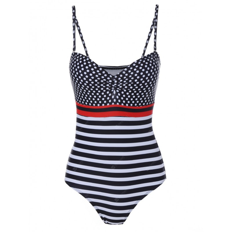 Women's Trendy Spaghetti Strap Polka Dot Striped One Piece Swimwear