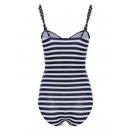 Women's Trendy Spaghetti Strap Polka Dot Striped One Piece Swimwear