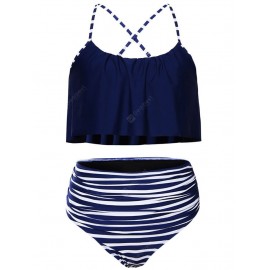 Women Plus Size Striped High Waisted Bikini Set Tankini