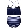 Women Plus Size Striped High Waisted Bikini Set Tankini