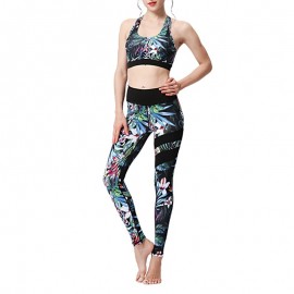 Women Trendy Print Sleeveless Two-Piece Yoga Set Gym Clothes Sports Suit