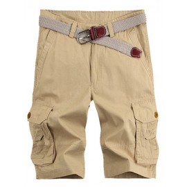 Solid Color Stereo Patch Pocket Straight Leg Zipper Fly Cargo Shorts For Men