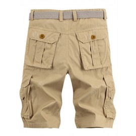 Solid Color Stereo Patch Pocket Straight Leg Zipper Fly Cargo Shorts For Men