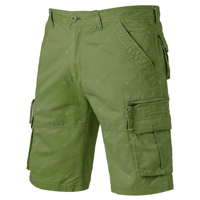 Straight Leg Applique Zip Up Pockets Cargo Shorts