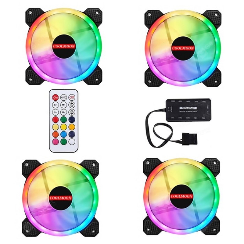 RGB Desktop Computer Mute Cooling Fan 4pcs with Remote