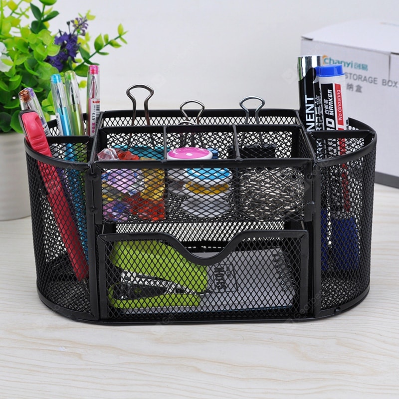 SP1287 8 Cell Metal Mesh Desktop Office Pen Pencil Holder Iron Desk Organizer School Supplies