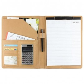 Solar Calculator A4 PU Leather Folder Holder Clipboard Cover