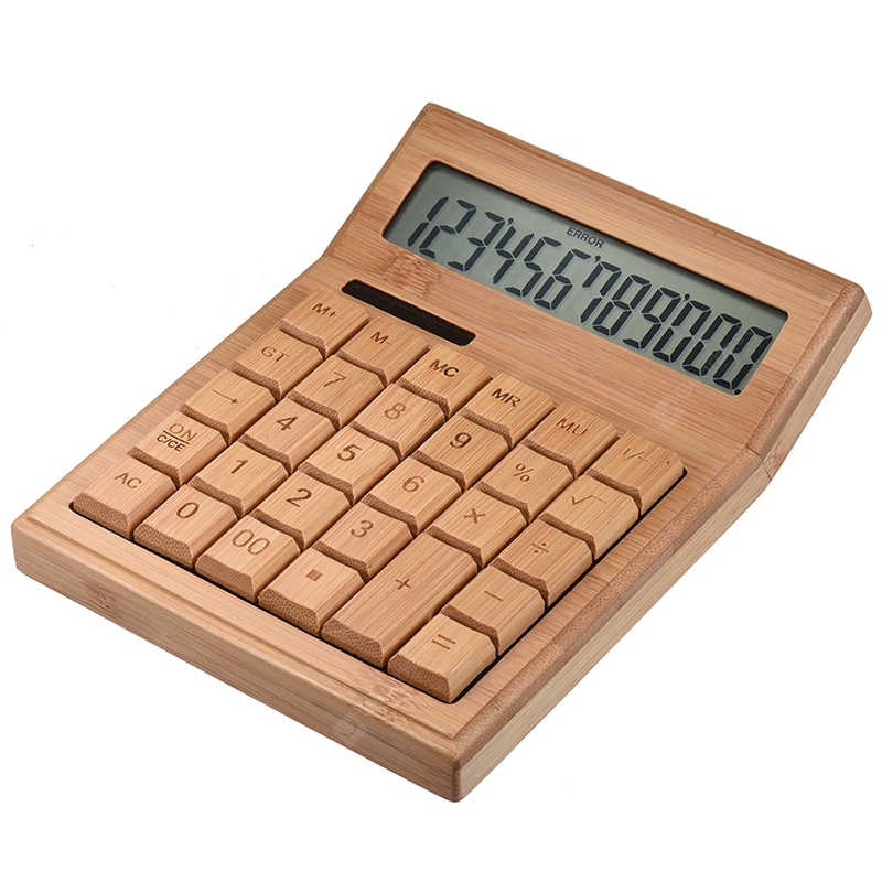 SP1448 CS29 Multi-function calculator 12-digit photoelectric double drive bamboo material (built-in button battery)