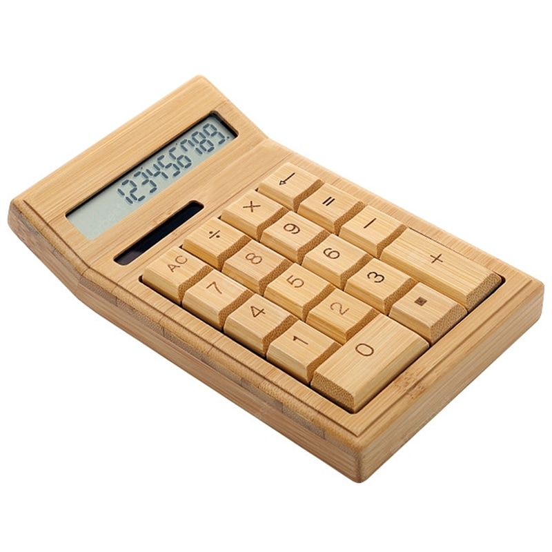 SP1454 CS19 12-Digit Calculator Photoelectric Double Drive Bamboo Material ( Built-In Button Battery )