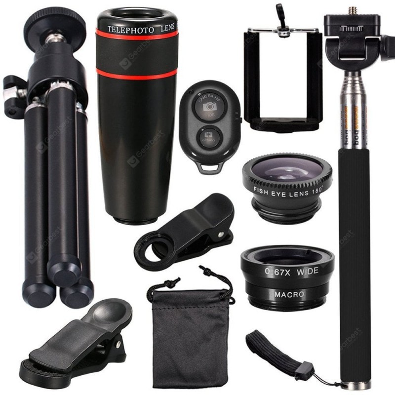 Telescope Telephoto Wide-Angle Macro Fisheye Lens Since The Shaft Tripod 10 in 1 Suit