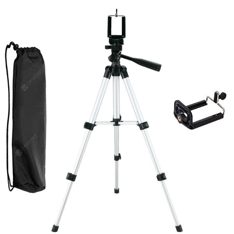 Three-way Head Lightweight Universal Tripod Camera + Cell Phone Clip Holder Camera Bracket