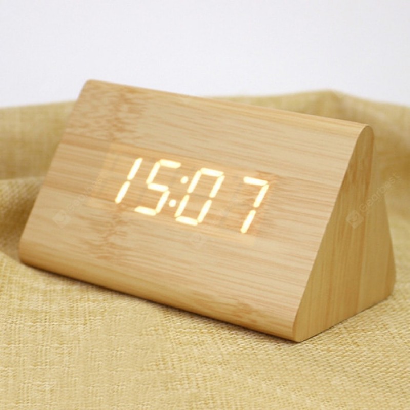 Sound Control Wood Clock LED Luminous Display Electronic Mute Alarm with Temperature Display