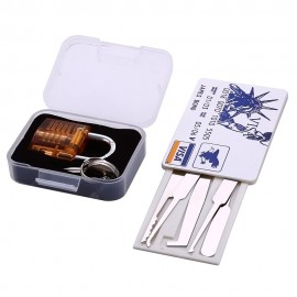 S - 65 Mini Transparent Practice Padlock + Credit Card Lock Pick Set Locksmith Tool