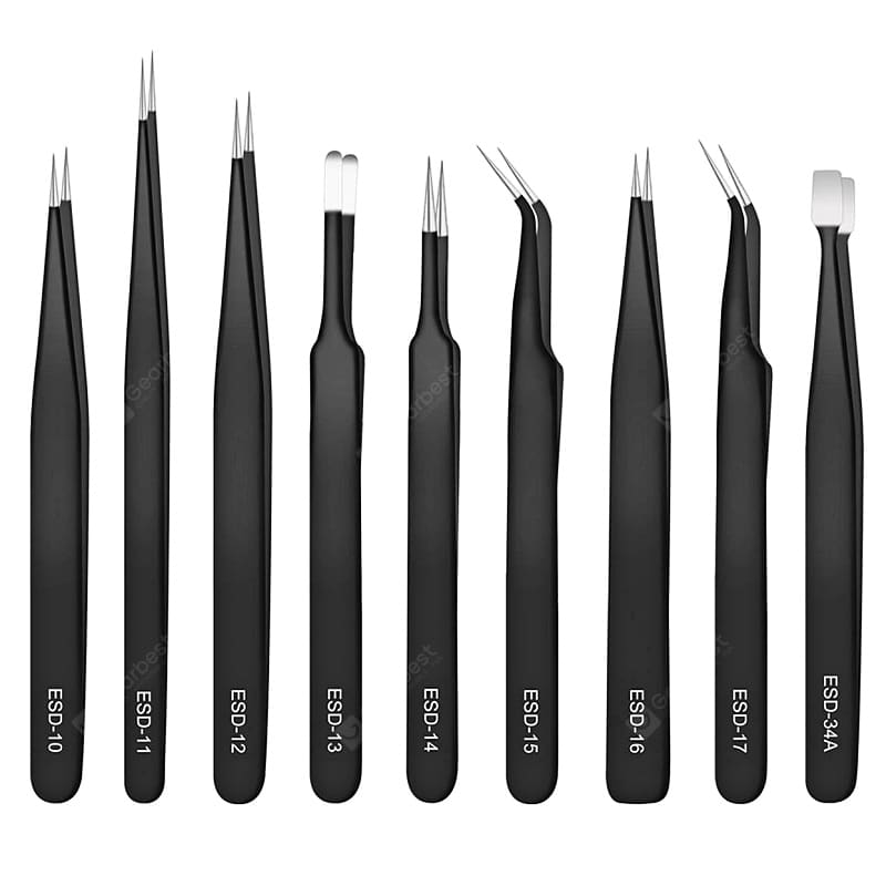 Stainless Steel ESD Anti-static Tweezer 9PCS