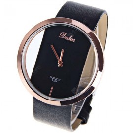 Quartz Watch with Hollow-out Dial Leather Watchband for Women