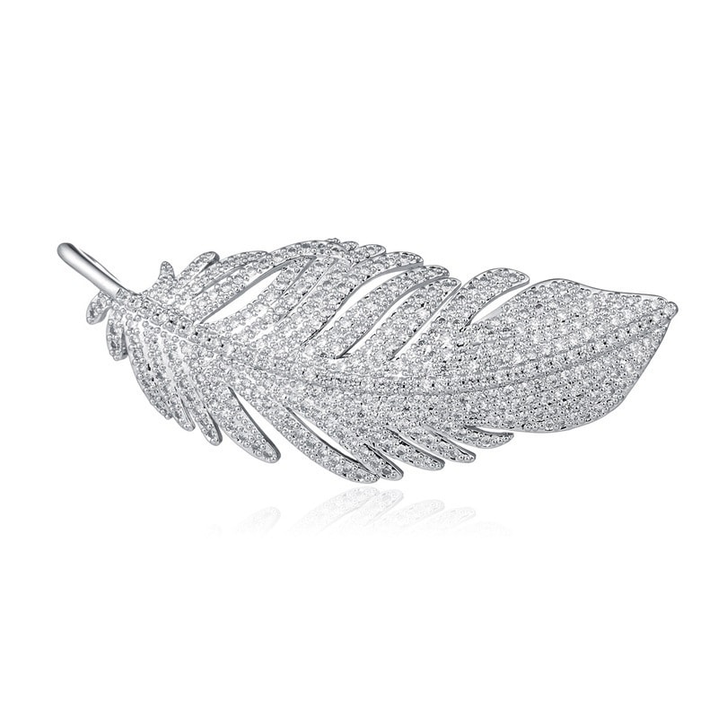 Plant Feather High-Grade Brooch Buckle Micro-Inlaid Zircon