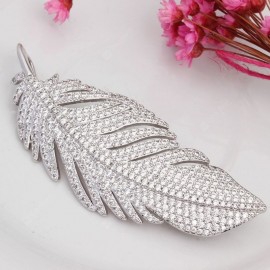 Plant Feather High-Grade Brooch Buckle Micro-Inlaid Zircon