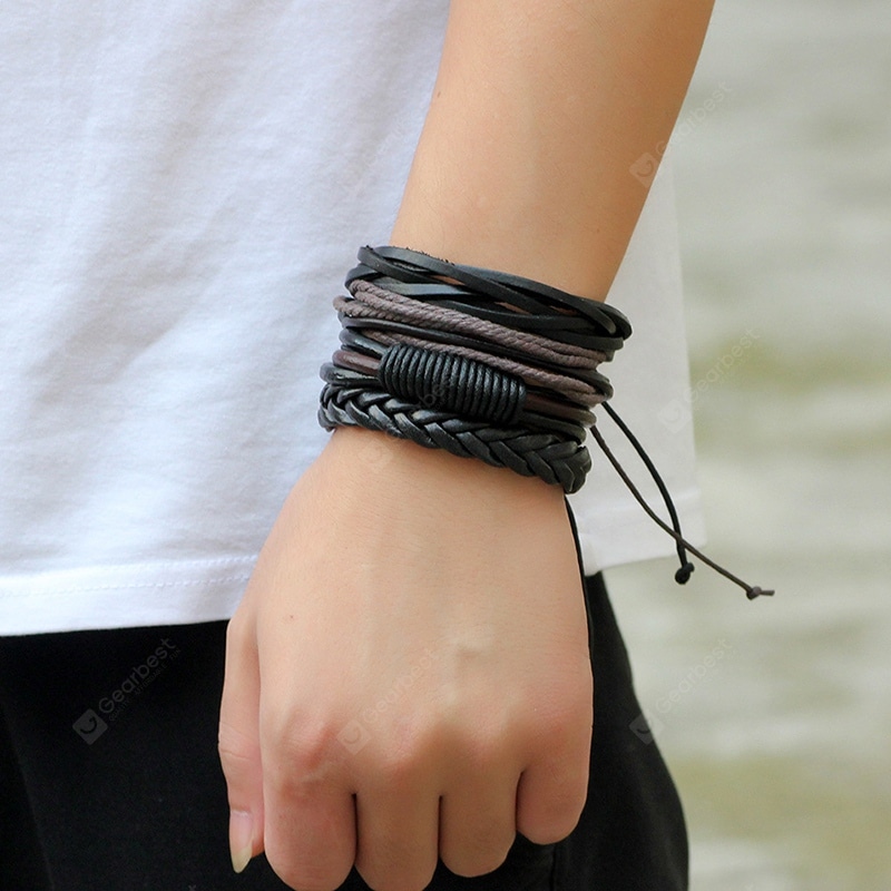 Retro DIY Woven Leather Men Bracelet 4pcs