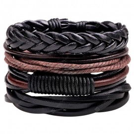 Retro DIY Woven Leather Men Bracelet 4pcs