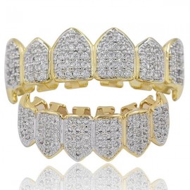 Rhinestone Hip Hop Top and Bottom Teeth Grillz Set