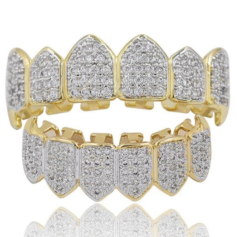 Rhinestone Hip Hop Top and Bottom Teeth Grillz Set