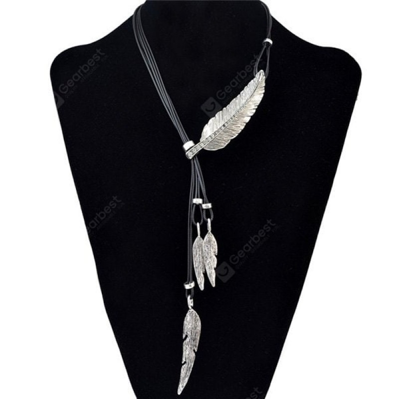 Vintage Faux Leather Rhinestone Leaf Sweater Chain Jewelry For Women