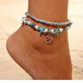 Vintage Double Layer Anklets Star Elephant Foot Bracelet Women Boho Anklet