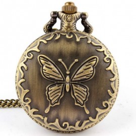 Retro Bronze Butterfly Quartz Pocket Watch