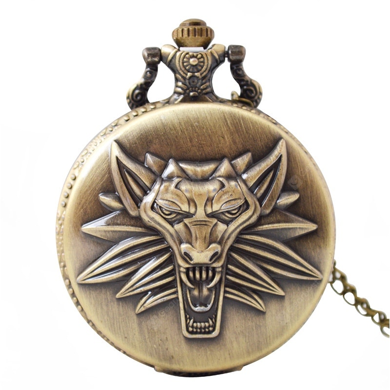 Seasonal 3152335 Large Quartz Wolf Head Pocket Watch