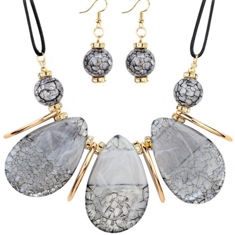 Rhinestone Teardrop Beads Necklace and Earrings