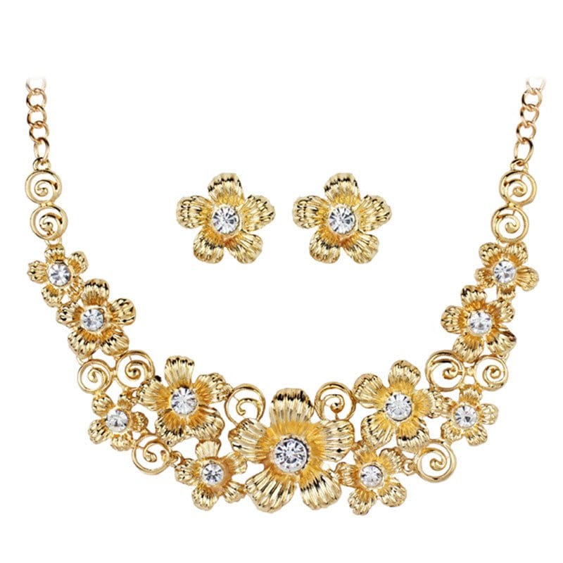 Rhinestone Alloy Flower Jewelry Set