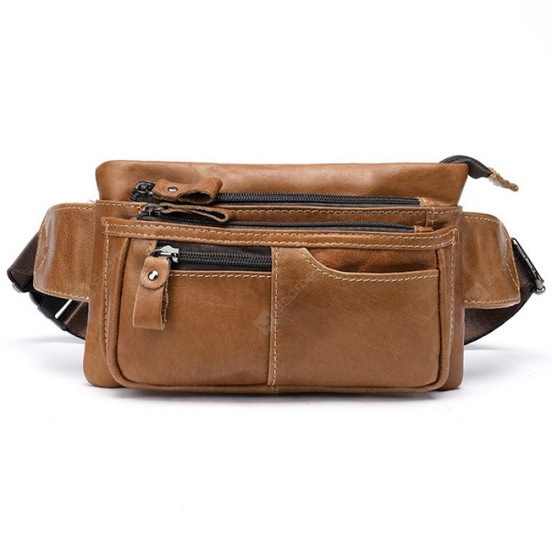 MVA 8953 Men's First Layer Leather Multifunction Chest Horizontal Waist Cap Casual Sports Crossbody Bag