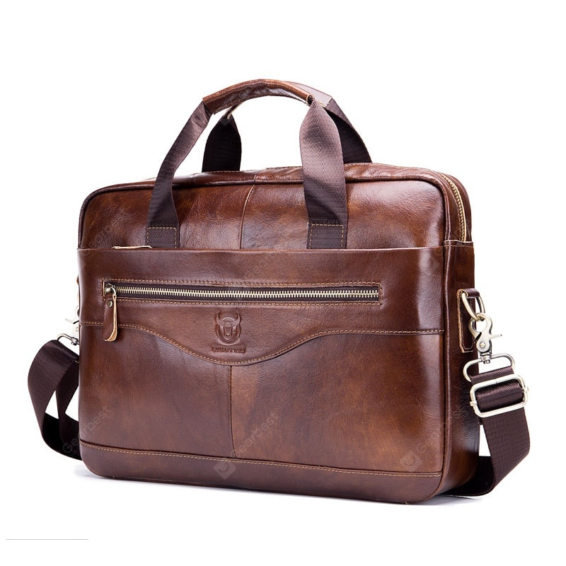 BULLCAPTAIN Men's Messenger Bag Leather Multifunction Portable Briefcase