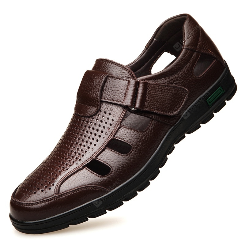 Muhuisen Men Leather Sandals Casual Beach Shoes