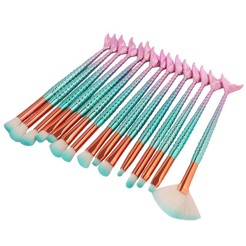 Ombre Mermaid Eye Facial Makeup Brushes 15PCS