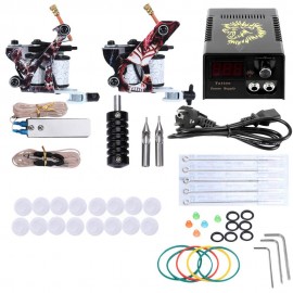 Complete Tattoo Kit Needles 2 Machine Gun Power Supply