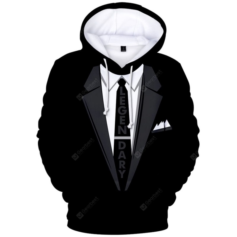 Stylish 3D Suit Pattern Print Long Sleeve Hoodie