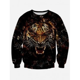 Round Neck Long Sleeve 3D Tiger Print Sweatshirt