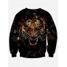 Round Neck Long Sleeve 3D Tiger Print Sweatshirt