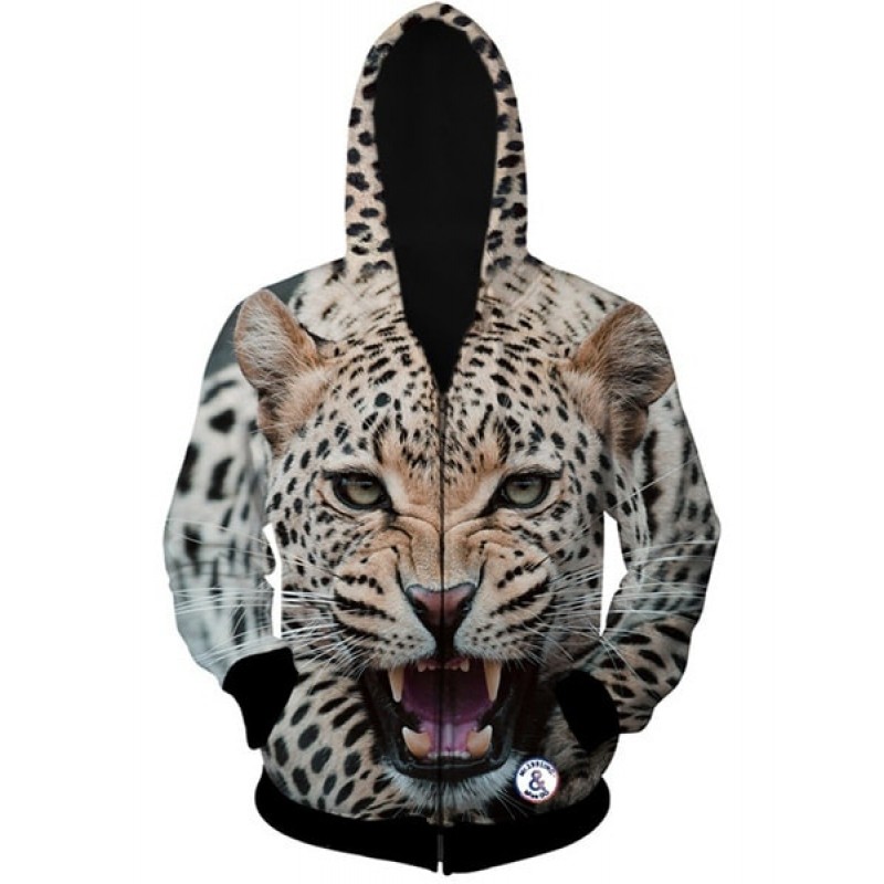 Stylish Fitted Hooded 3D Leopard Head Pattern Long Sleeve Cotton Blend Hoodie For Men