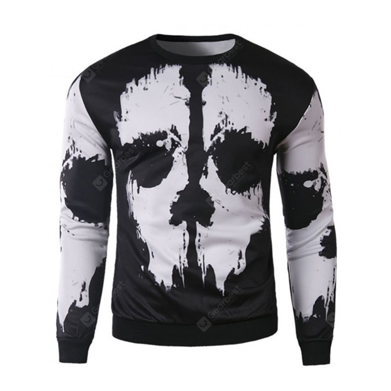 Trendy Round Neck 3D Abstract Print Slimming Long Sleeve Cotton Blend Black and White Sweatshirt For Men